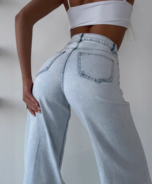 Light-Colored Slim-Fit Fashion Wide-Leg Jeans