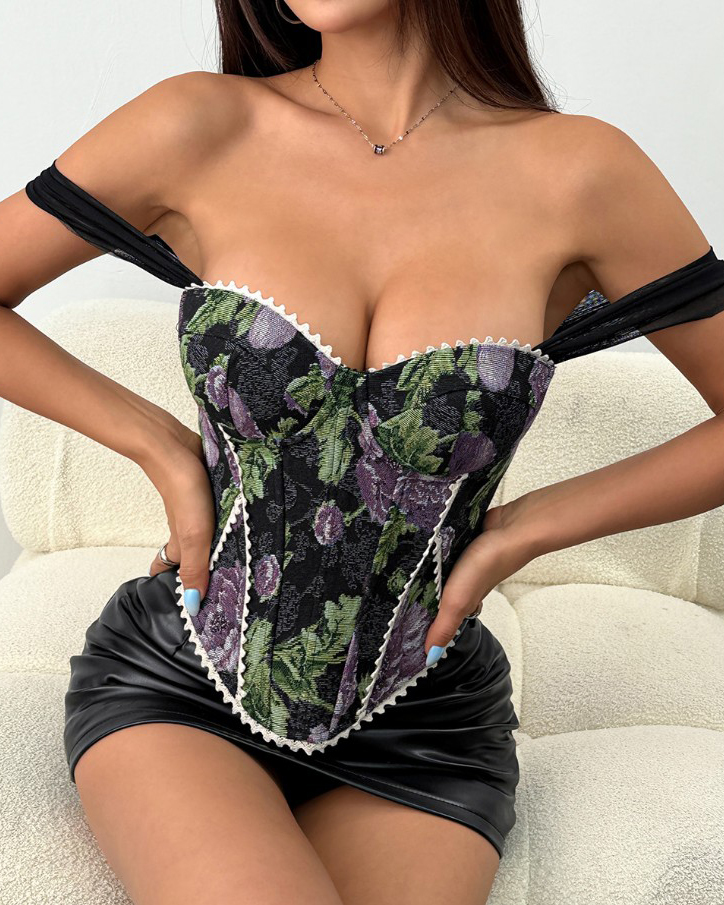 Off-The-Shoulder Tie Back Slim Fit Corset Top-Curvy-Faja