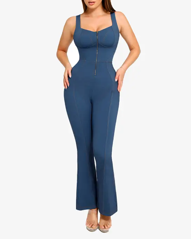 Faux Denim Built-In Shaping Tummy Control Butt Lifting Jumpsuit (Pre-sale)