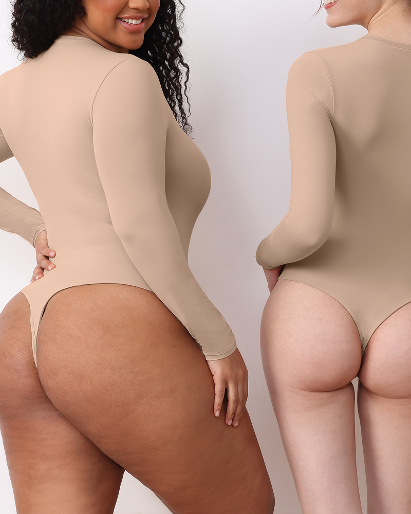 Double-Layered High-Elastic Body-Shaping Long-Sleeved Bodysuit