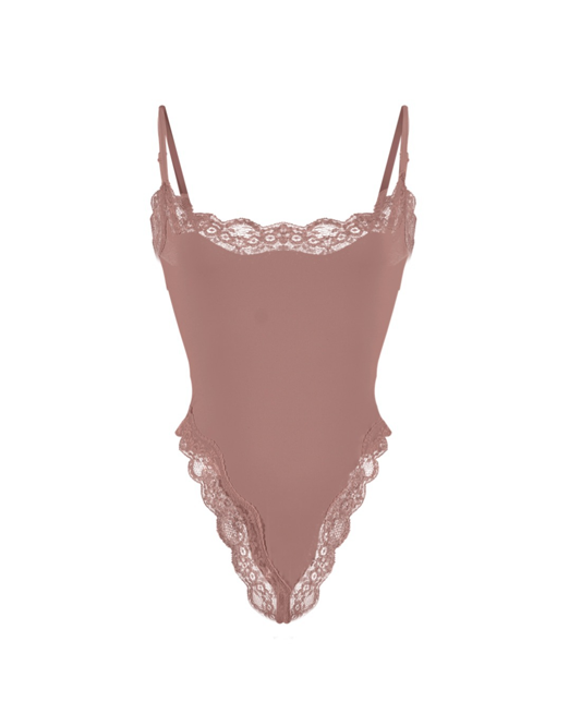 Bodysuit With Lace Trim Skin-Friendly Breathable Tight-Fitting Suspender Shapewear