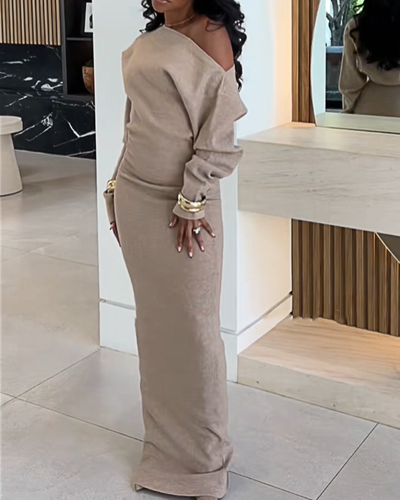 Off-Shoulder Long-Sleeved Slim-Fit Elegant And Gorgeous Sweater Dress
