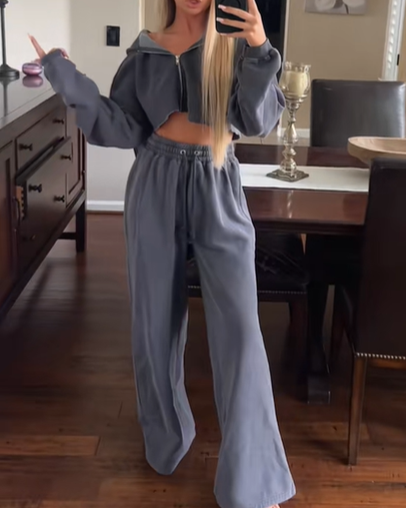 Fleece Fashion Long-Sleeved Sports Casual Sweatshirt Set