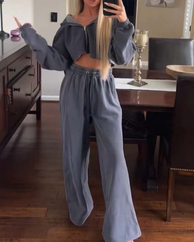 Fleece Fashion Long-Sleeved Sports Casual Sweatshirt Set