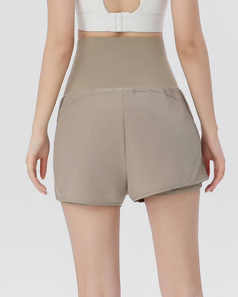 Tummy-Control Waist Yoga Shorts-Curvy-Faja