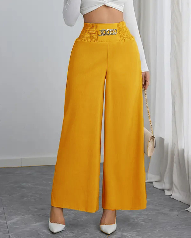 High Waist Slim Fit Wide Leg Pants-Curvy-Faja