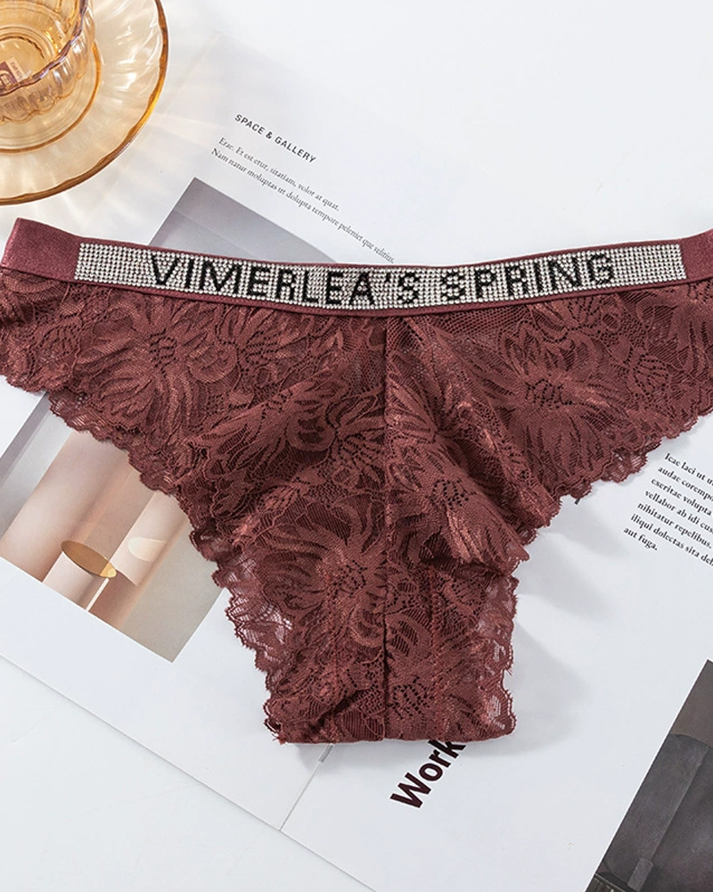 Sexy Rhinestone Waistband Panties-Curvy-Faja