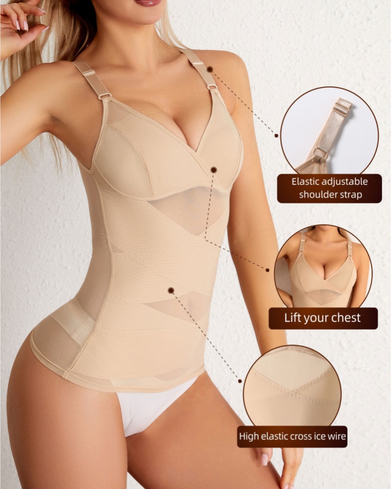 Women Tummy Control Shapewear Compression Tanks Cami Tops V-Neck Camisoles with Built in Bra-Curvy-Faja