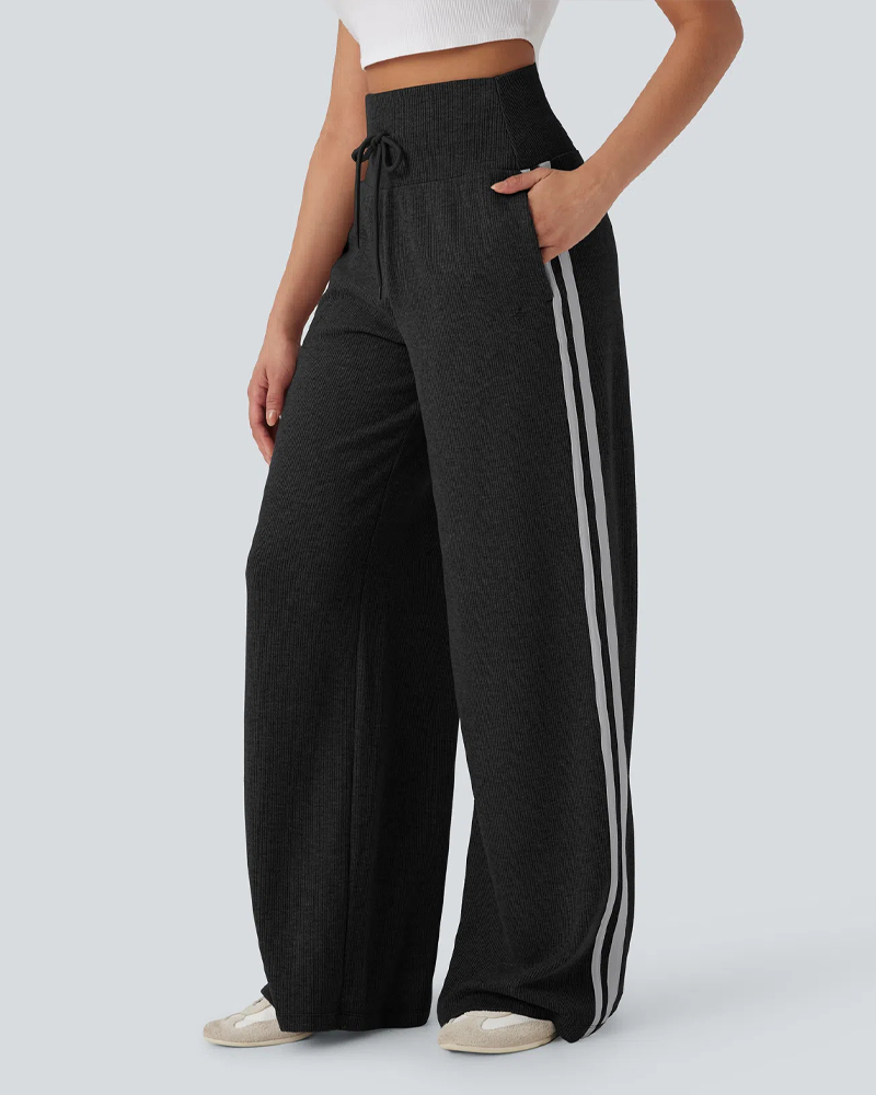 Casual High-Waisted Tie-Back Wide-Leg Trousers-Curvy-Faja