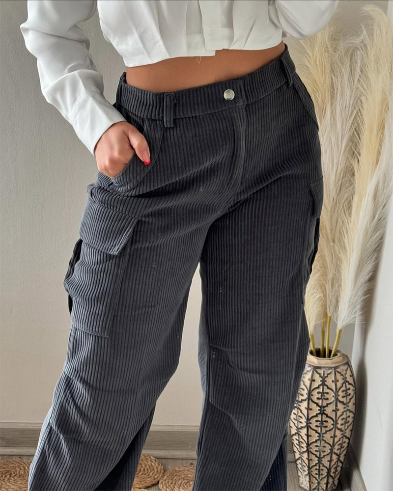 Corduroy Cargo Trousers-Curvy-Faja