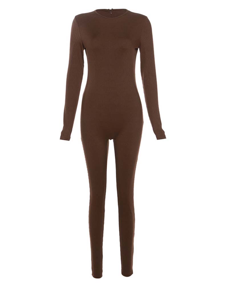 Solid Skinny Crew Neck Jumpsuit