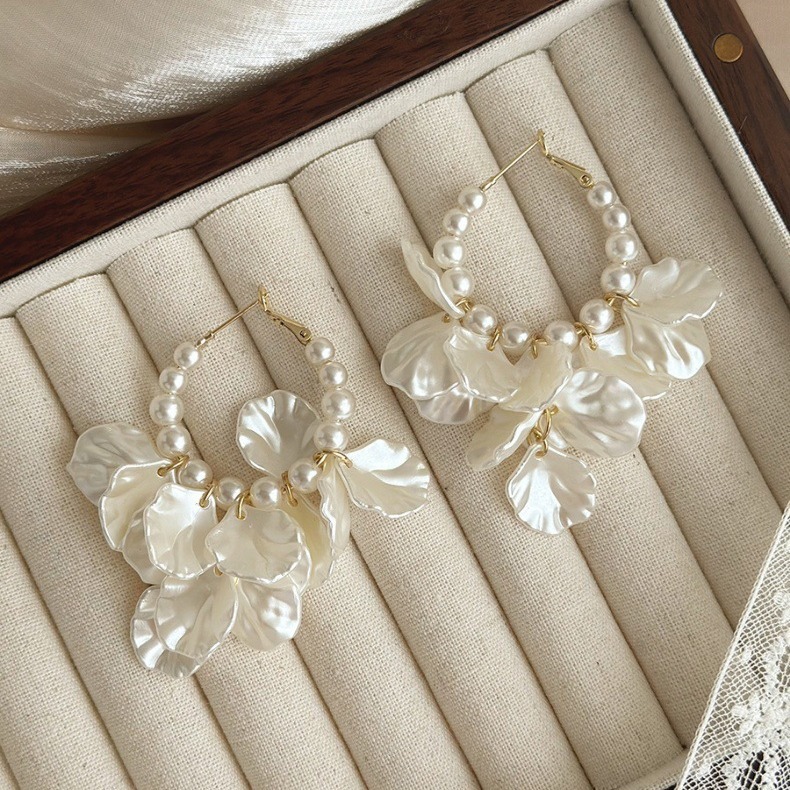 Seaside Vacation Pearl Petal Large Hoop Earrings-Curvy-Faja