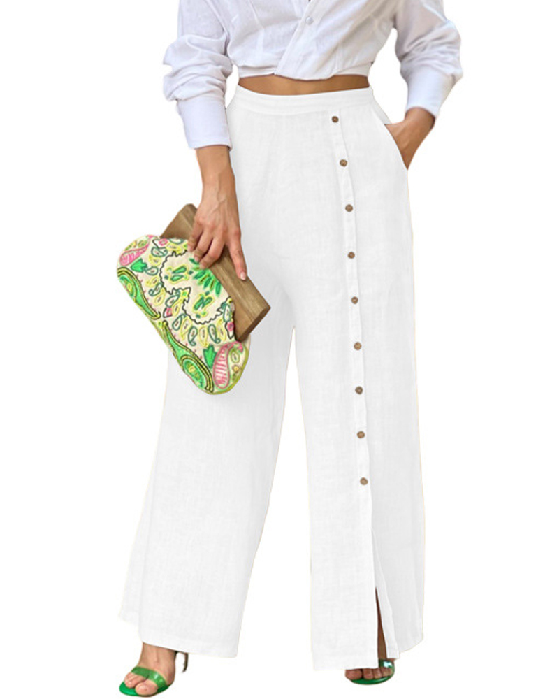 Single Breasted Loose Casual Pants-Curvy-Faja