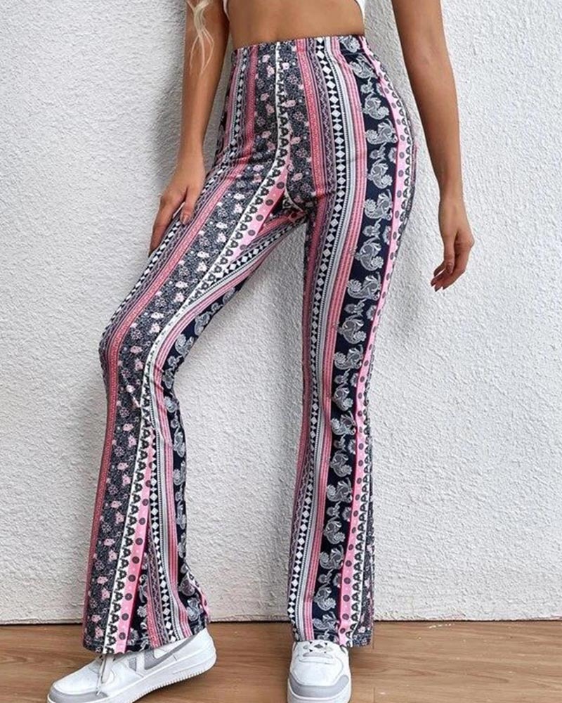 Vintage Print Flares With Tight Wrap Hips