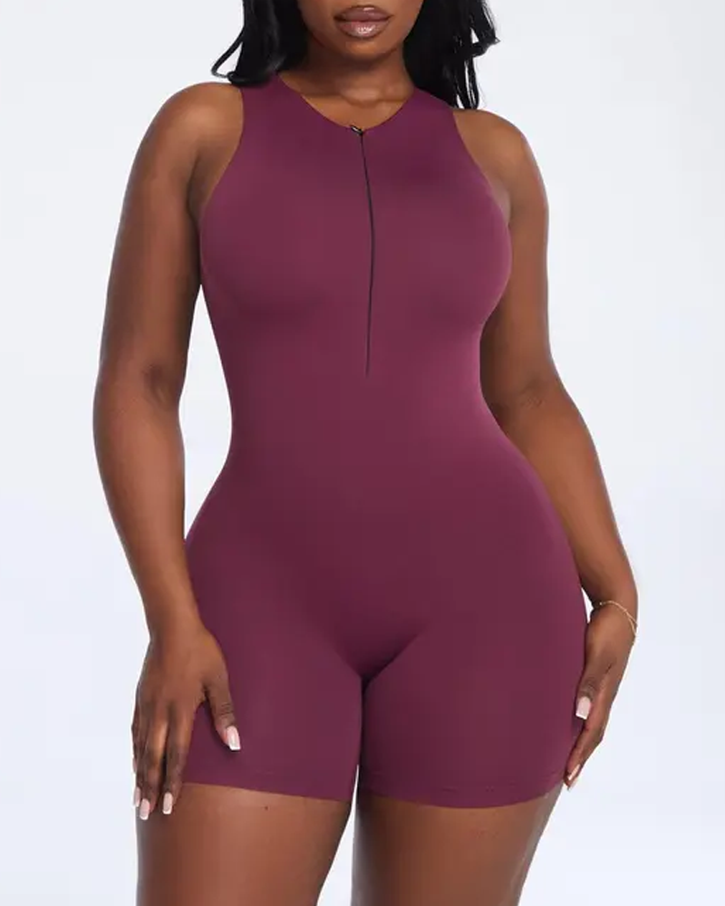 V-Neck Zipper Front Tummy Control Short Shapewear Bodysuit（Pre-sale）