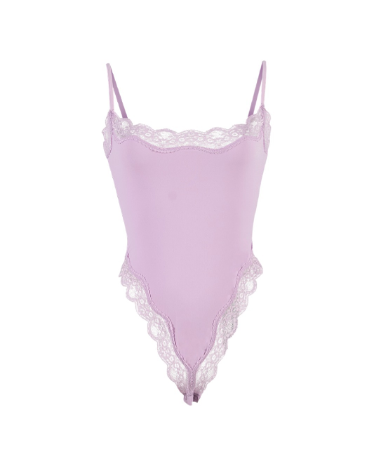 Bodysuit With Lace Trim Skin-Friendly Breathable Tight-Fitting Suspender Shapewear