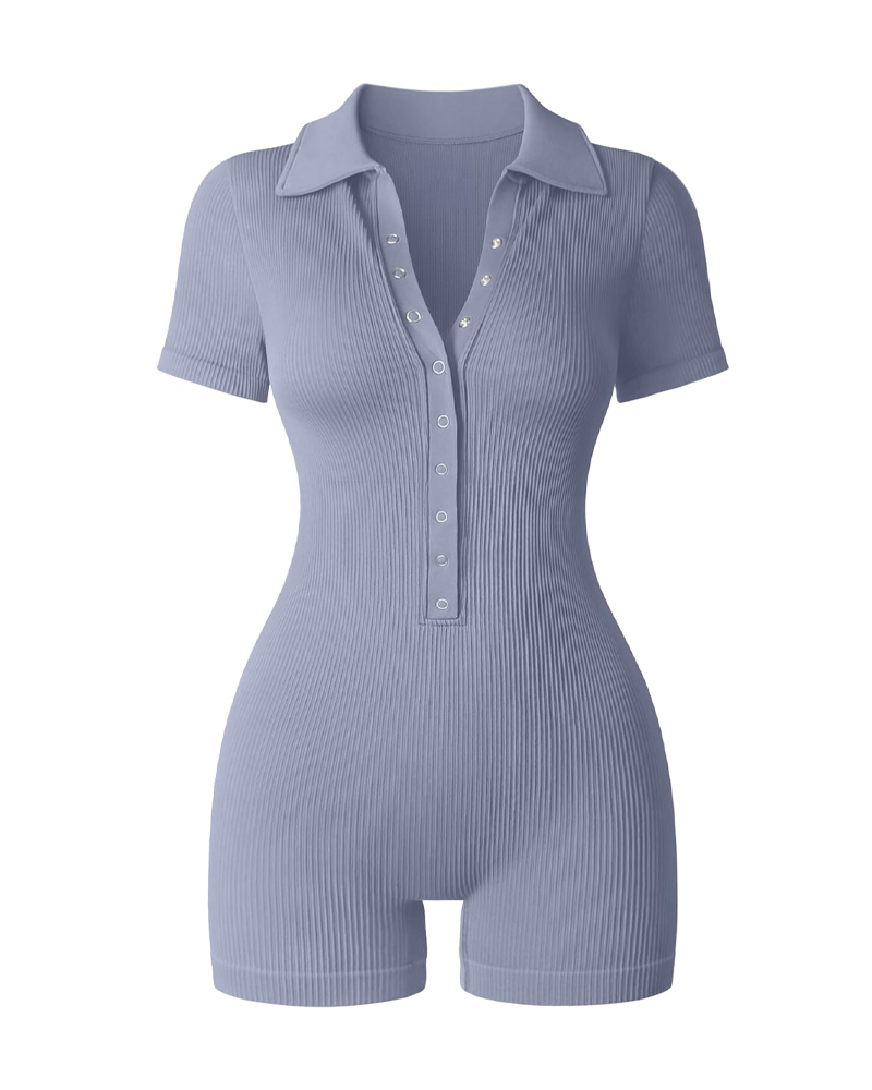 Ribbed V-Neck Elastic Waist-Cinching Tummy-Control Sports Yoga Bodysuit