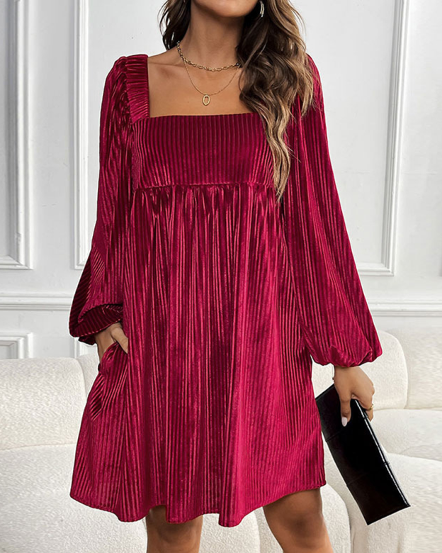 Christmas Date Dinner Elegant Loose Velvet Square Neck Dress