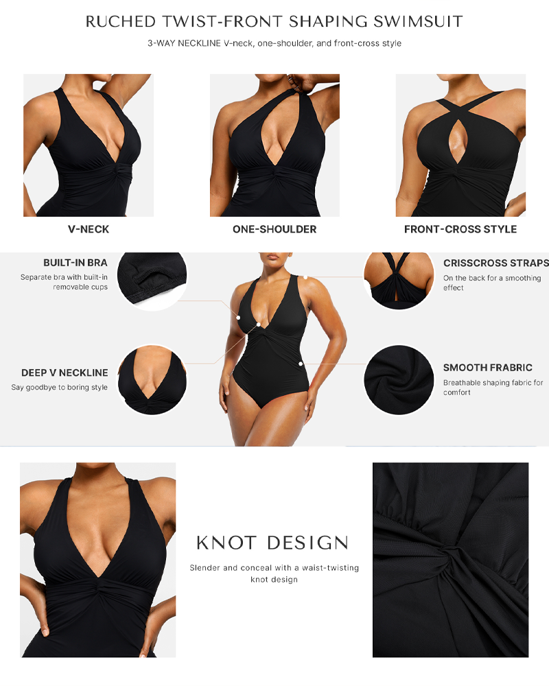 3-Way Wear Twist Front Tummy Control One Piece Swimsuit（Pre-Sale）
