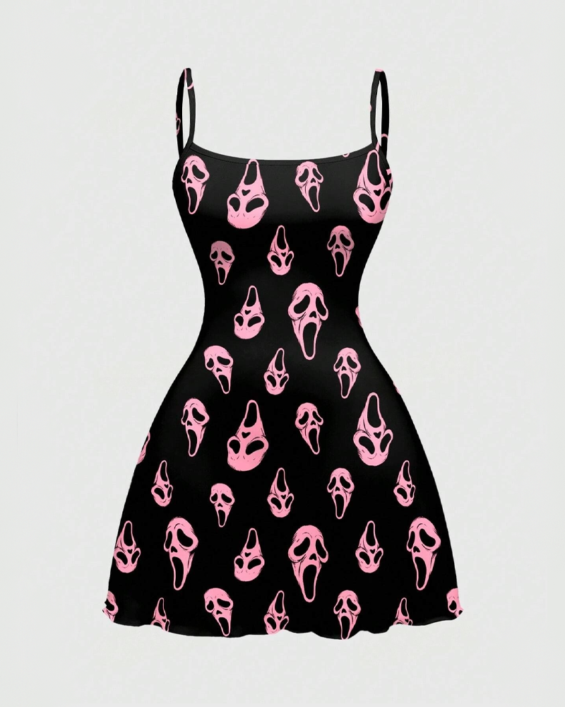 Gothic Style Halloween Print Mini Dress