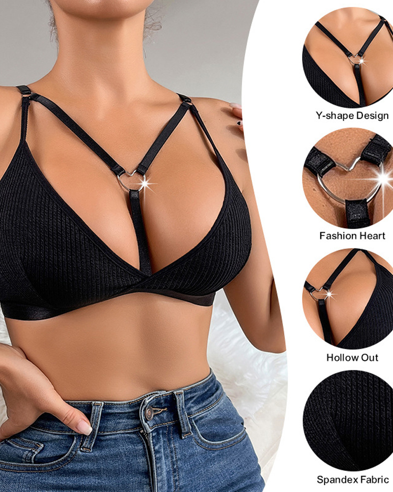 Sexy Hot Heart Buckle Thin Strap Bra
