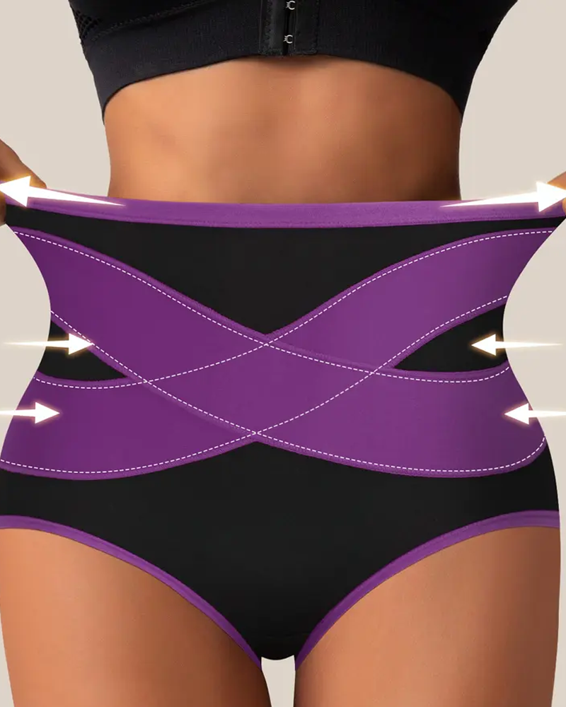Cross High Waist Tummy Control Butt Lifting Shapewear Briefs-Curvy-Faja