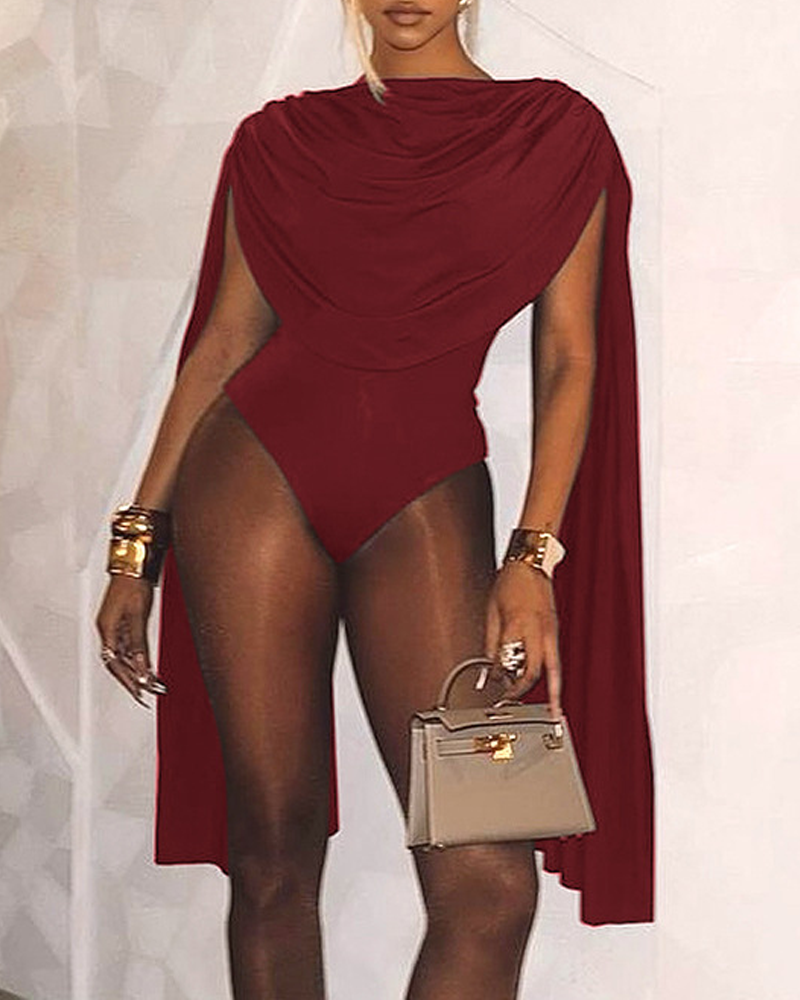 Elegant Turtleneck Shawl Triangle Bodysuit