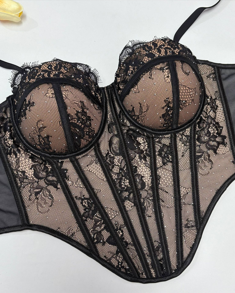 Sparkle Lace Boned Corset Camisole