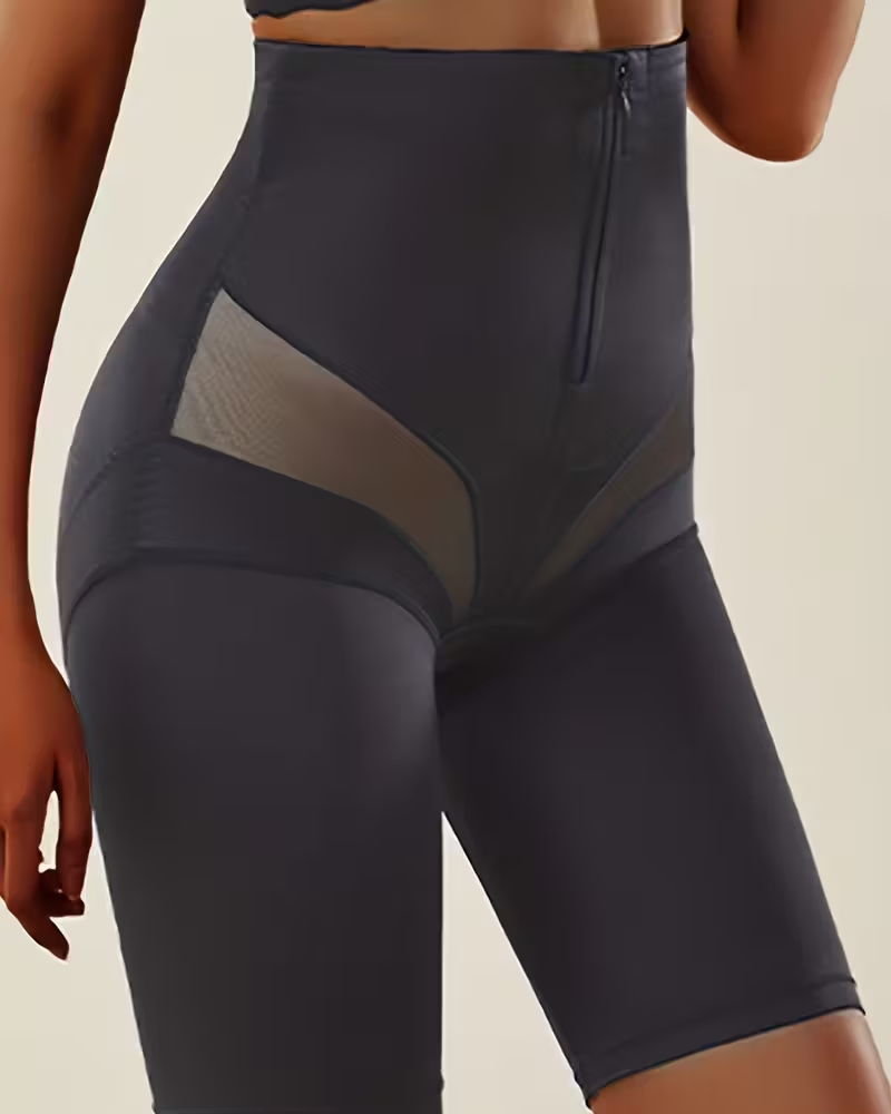 High Waist Zipper & Hook Closure Tummy Control Butt Lifting Shapewear Shorts-Curvy-Faja