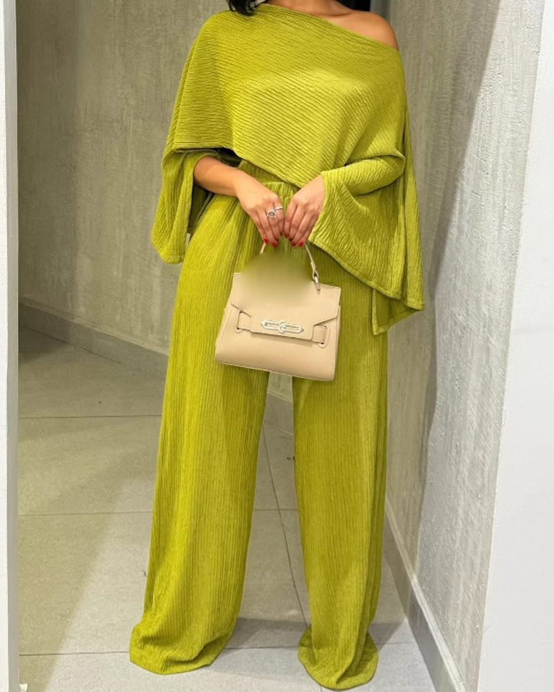 Casual High-Waisted Wide-Leg Pants Suit