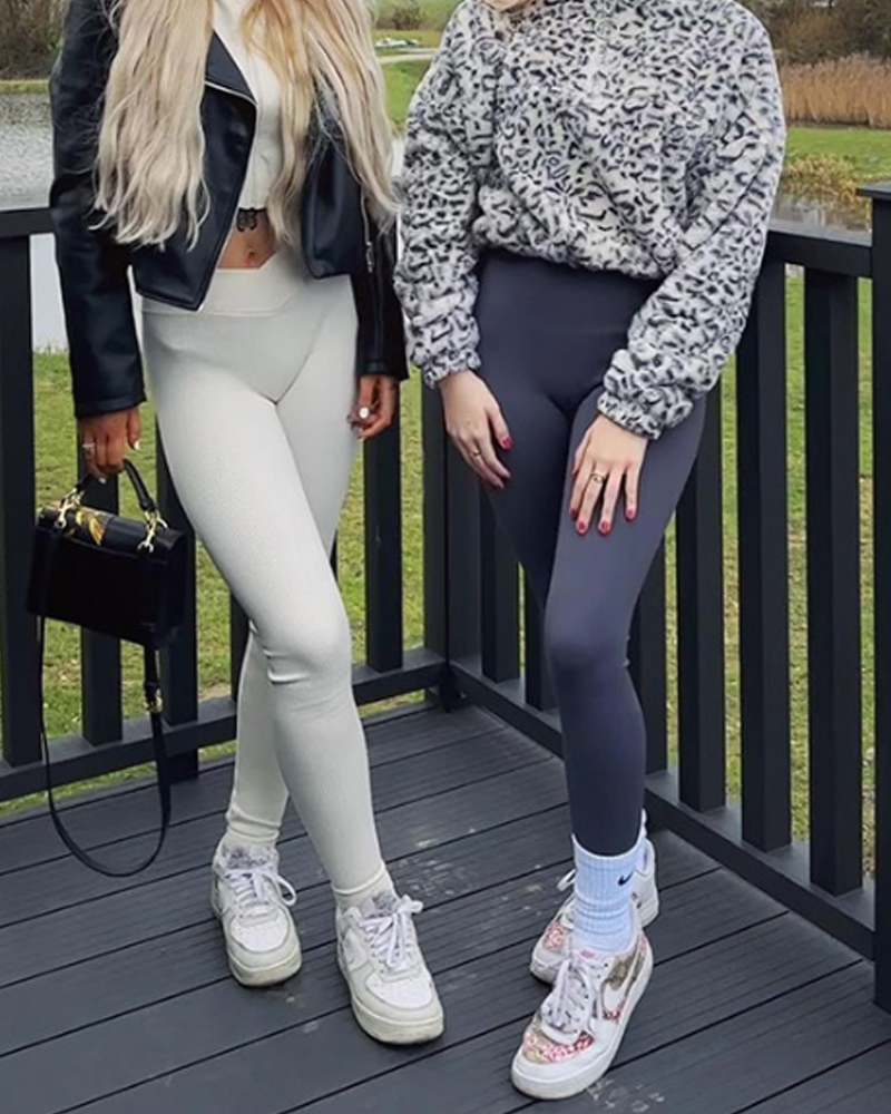 Cross-Waist Ribbed Yoga Pants-Curvy-Faja