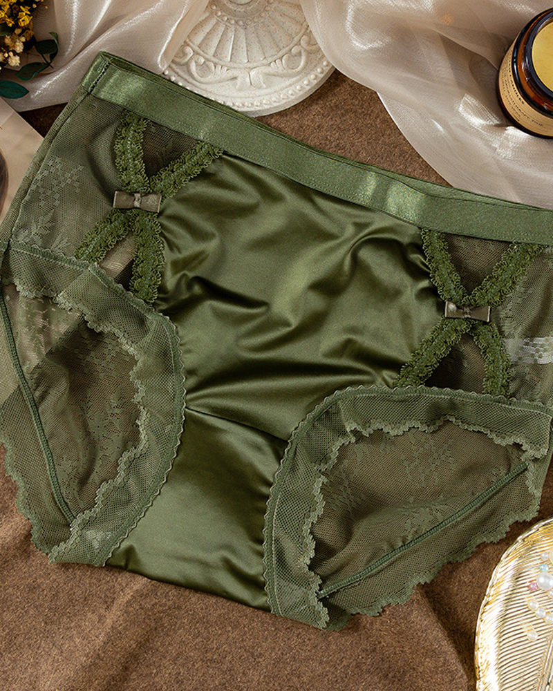 Sexy Satin Hollow Stitching Lace Panties