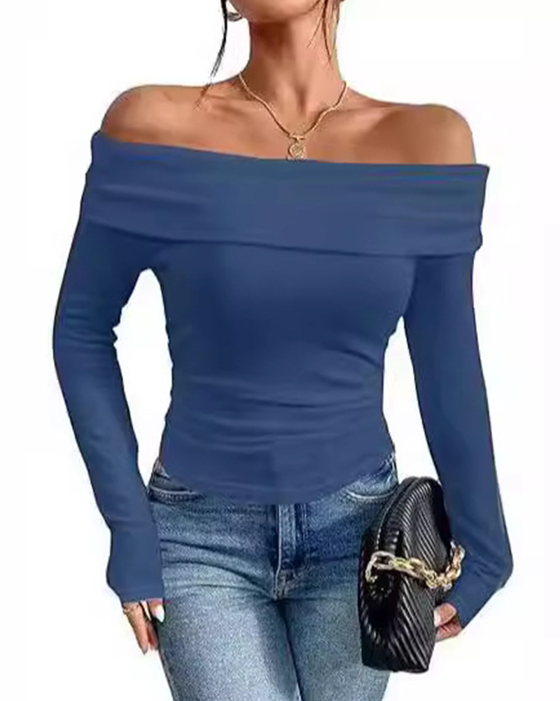 Sexy Off-Shoulder Slim-Fit Long-Sleeved Bottoming Shirt-Curvy-Faja
