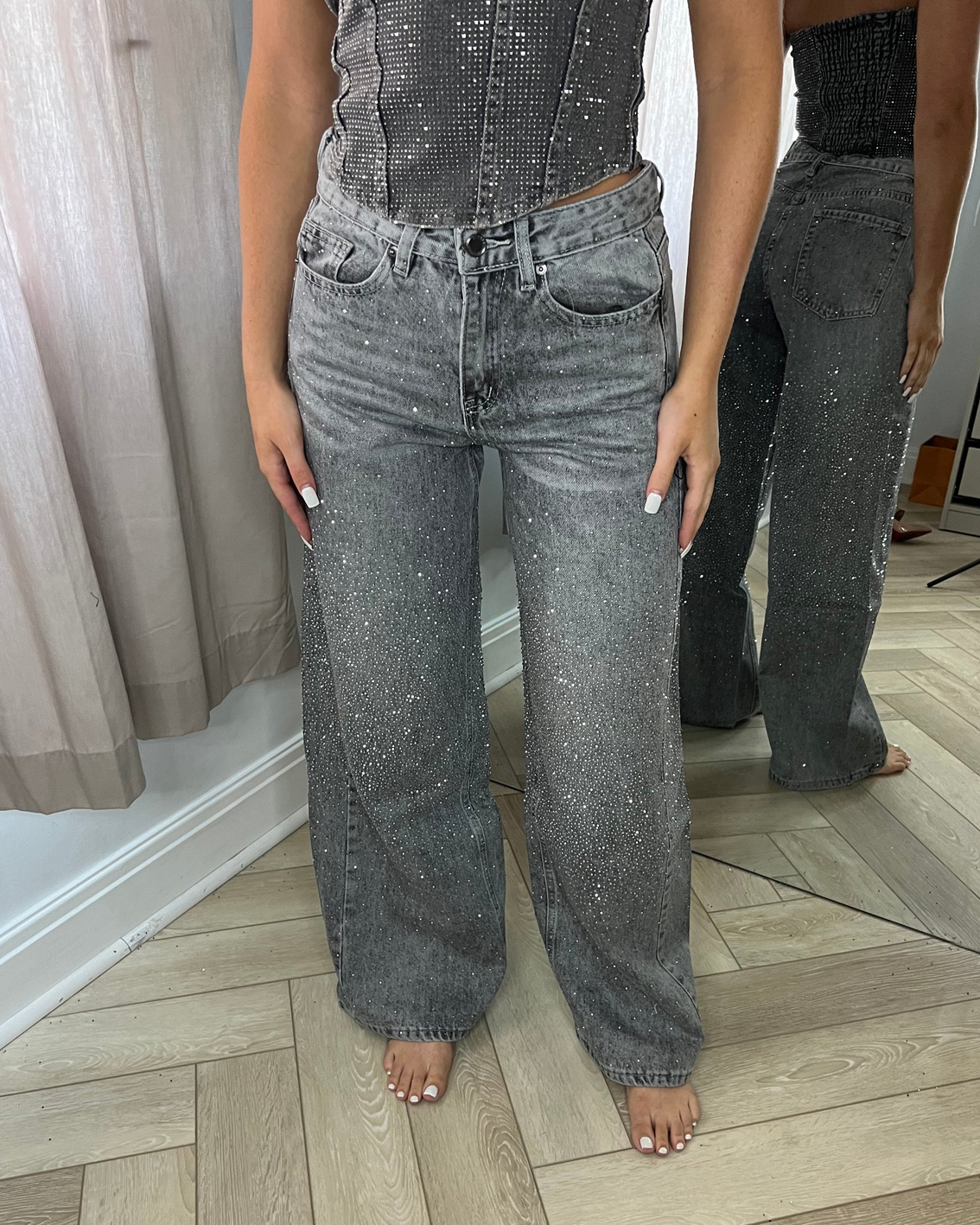 American Retro Star-Studded Rhinestone Jeans-Curvy-Faja