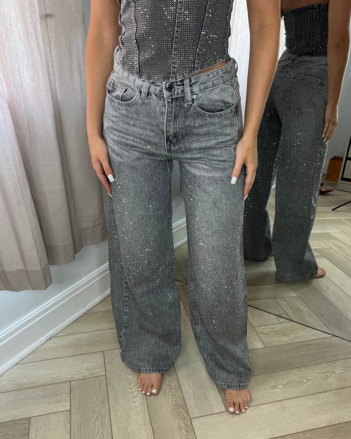 American Retro Star-Studded Rhinestone Jeans-Curvy-Faja