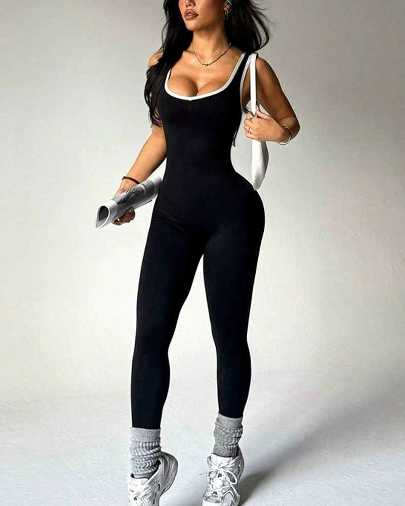 Color-Blocked Yoga Hip-Lifting Bodysuit