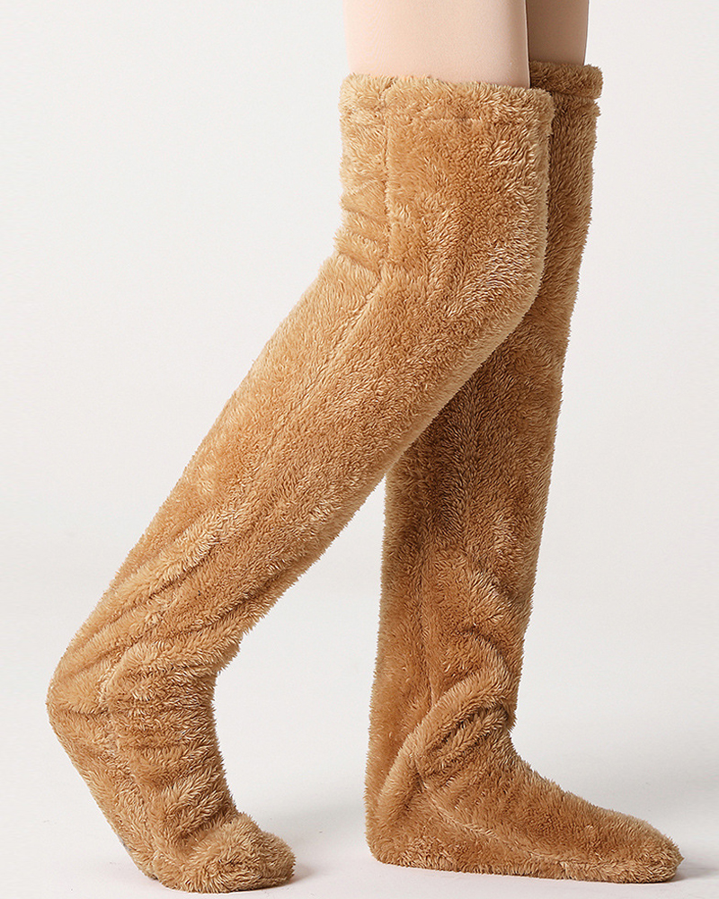 Fuzzy Legs Sock Slippers-Curvy-Faja