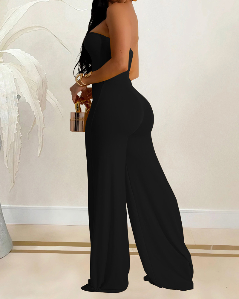 Solid Color Fashionable Trousers Jumpsuit-Curvy-Faja