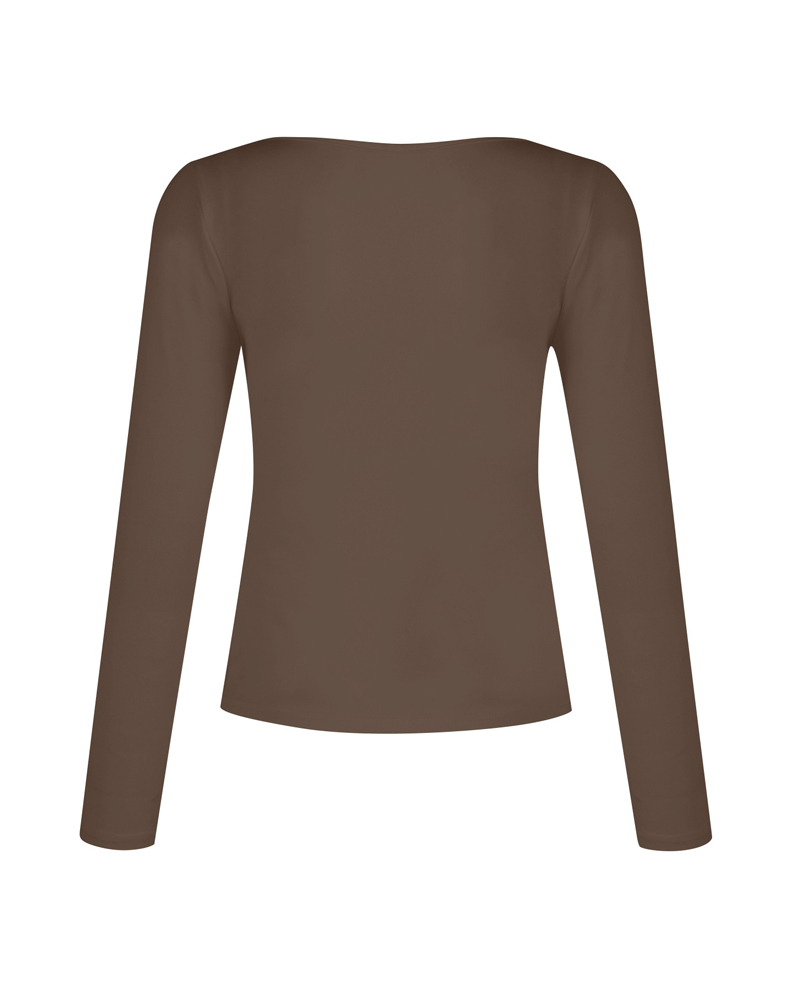 V-Neck Long-Sleeved Slim-Fit Versatile T-Shirt Top-Curvy-Faja