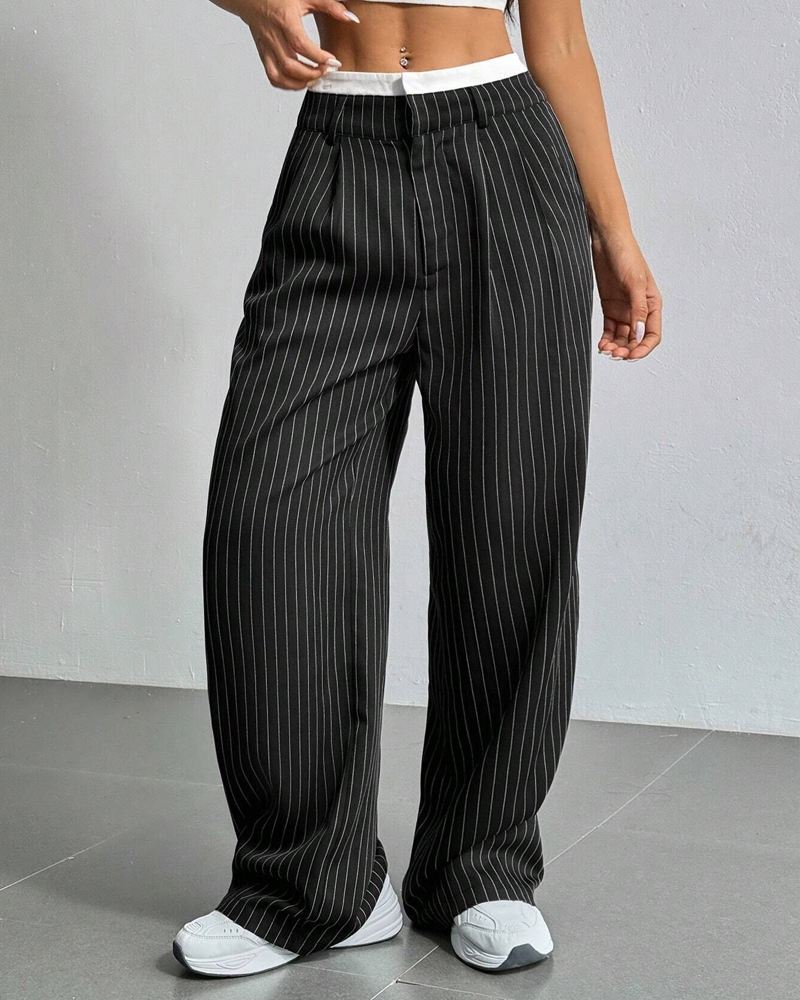 Simple Drape Loose Straight Pants-Curvy-Faja