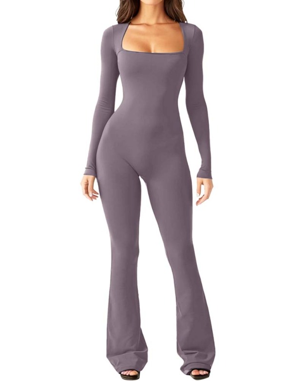 Yoga Jumpsuit With Long Sleeves And Generous Collar-Curvy-Faja