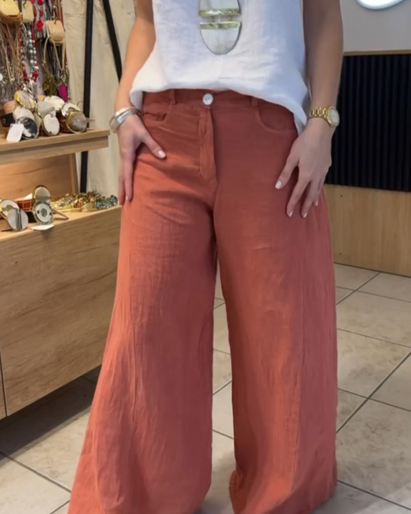 Cotton And Linen Casual Wide Leg Pants-Curvy-Faja