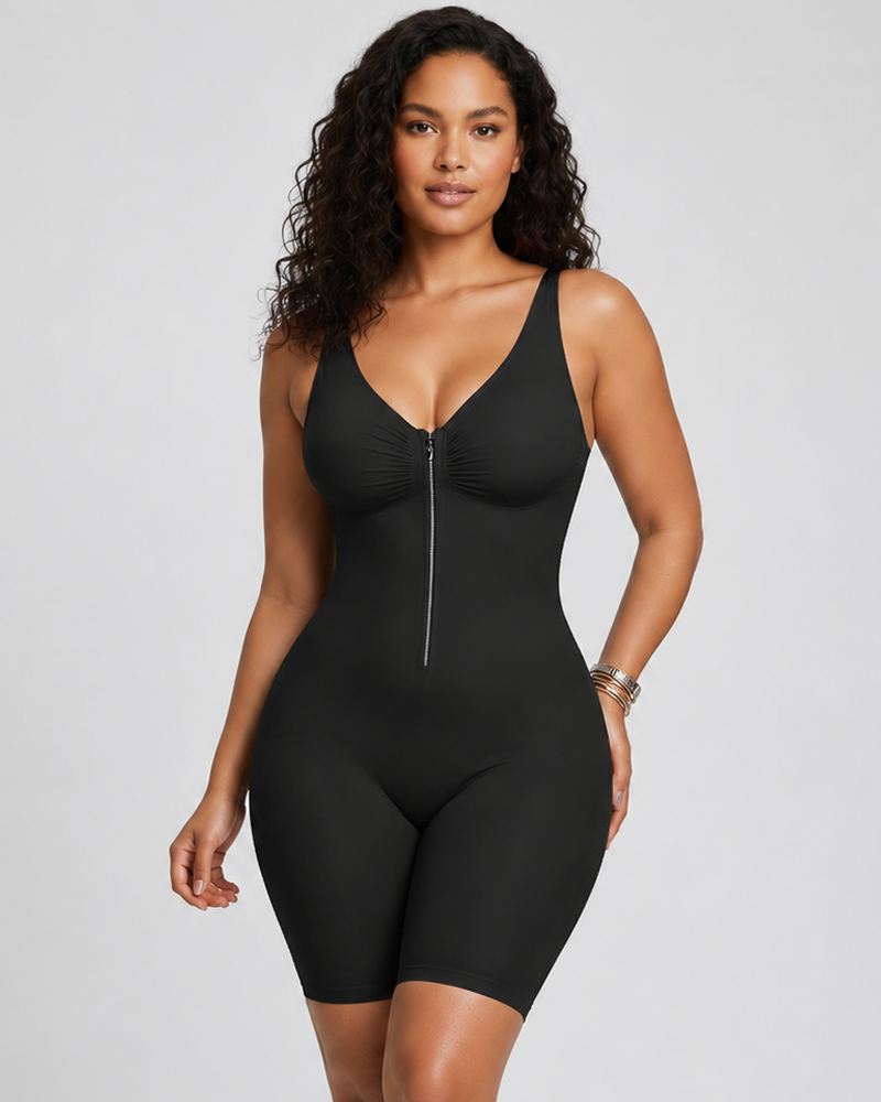Zipper Seamless V‑Neck Tummy Control Butt Lifter Shapewear Bodysuit（Pre‑Sale）