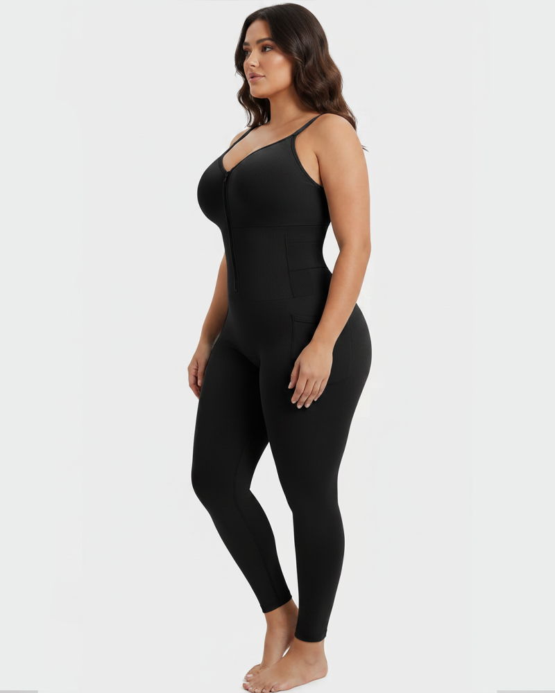 Front Zipper Full Body Shaper With Pockets Removable Pads Easy Take‑Off (Pre‑Sale)