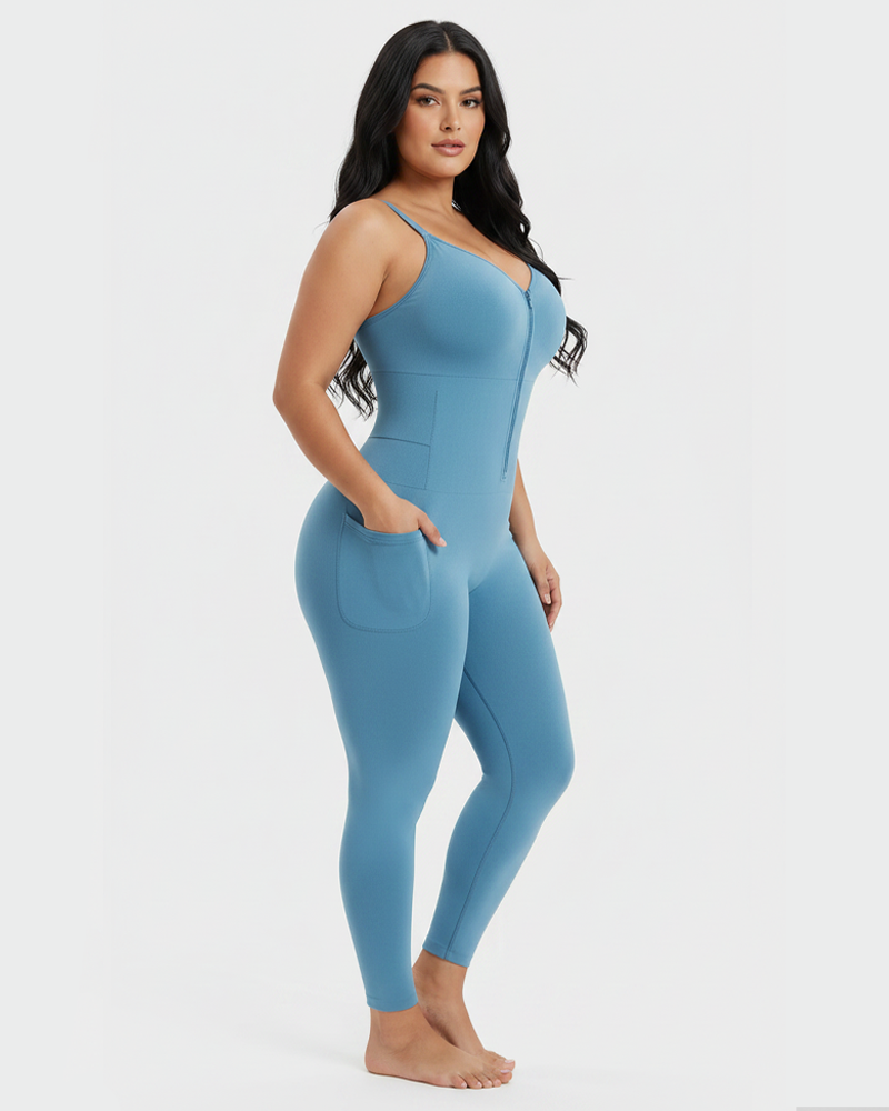 Front Zipper Full Body Shaper With Pockets Removable Pads Easy Take‑Off (Pre‑Sale)
