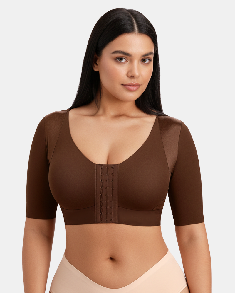 Short Sleeve Arm Compression Shapewear Top Front Hook‑and‑Eye Post‑Surgical Shaper Top(Pre‑Sale)