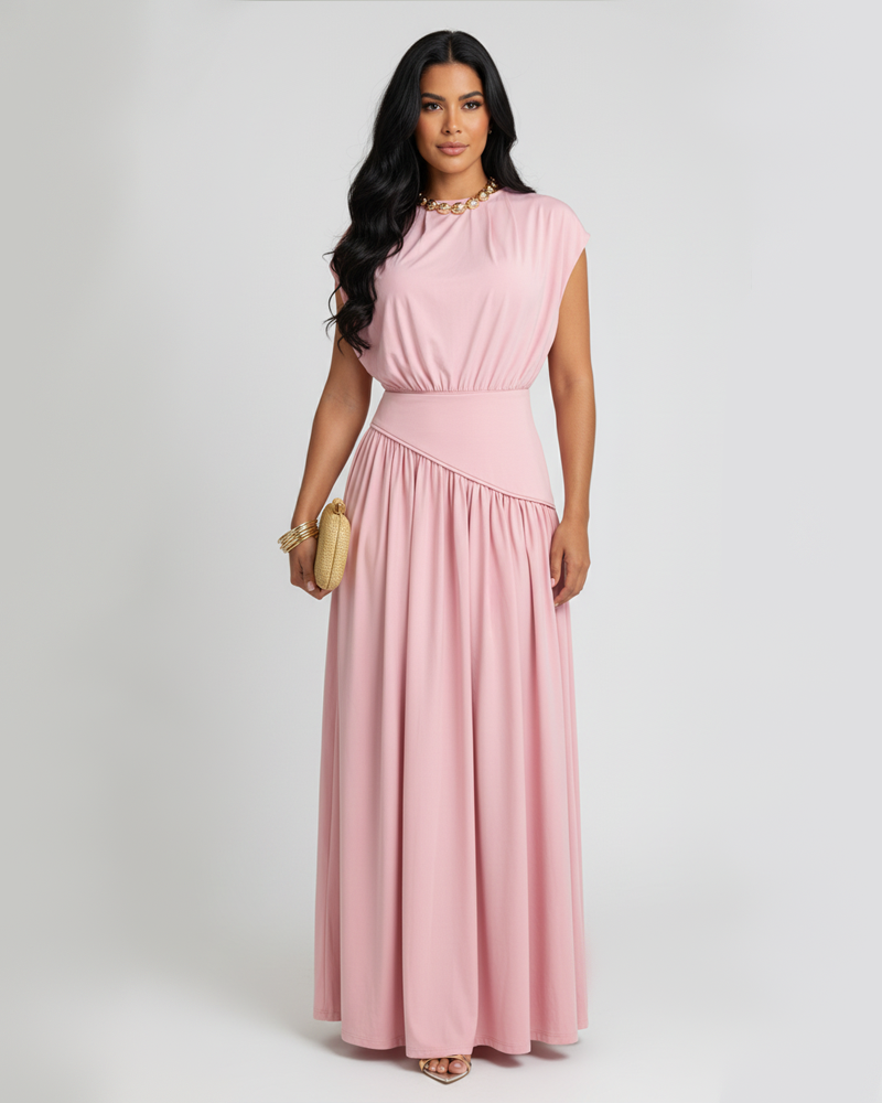 Sleeveless Pleated Overlay Maxi Skirt Set With Built-In Shapewear Bodysuit（Pre-Sale）