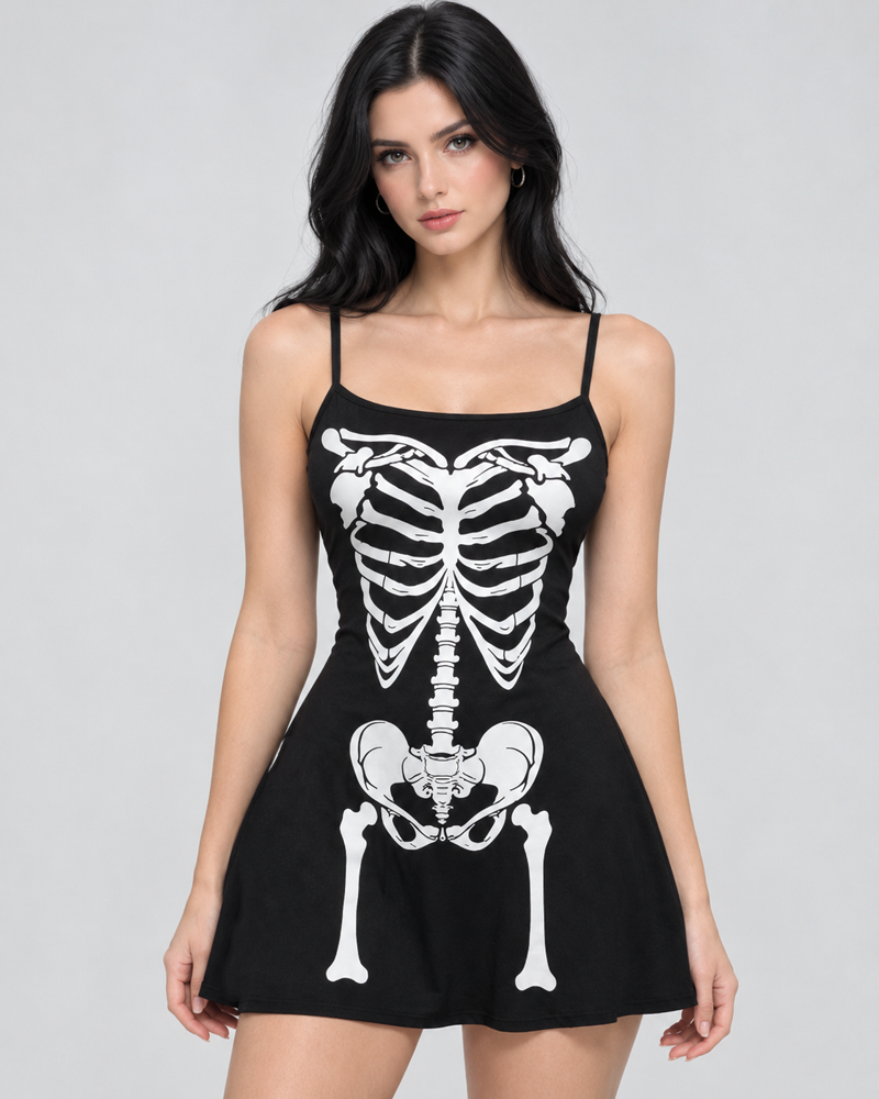 Gothic Style Halloween Print Mini Dress