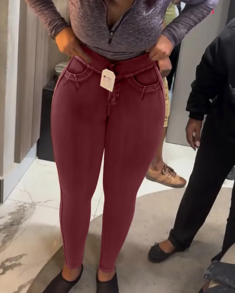 Stretch Hip-Lifting Skinny Jeans-Curvy-Faja