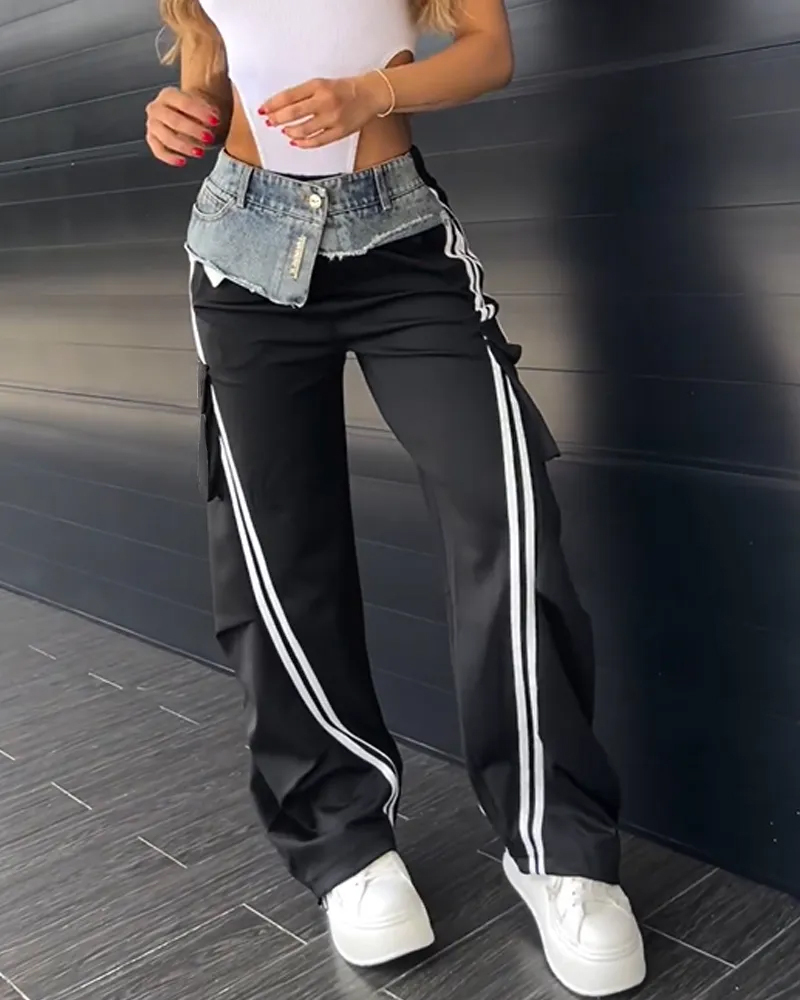 Fashionable Patchwork Loose Trousers